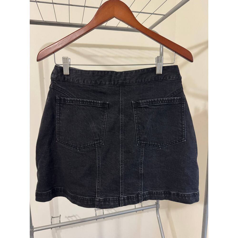 Pilcro Anthropologie Black Denim Button Front Mini Skirt Belted Size 4 - Picture 3 of 11